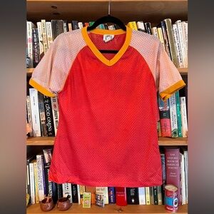 Red and Yellow Mesh V-Neck Jersey